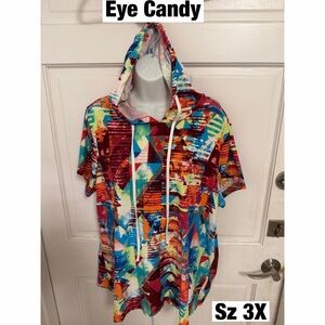 Vibrant Multicolor Abstract Hooded Tunic by Eye Candy sz 3X